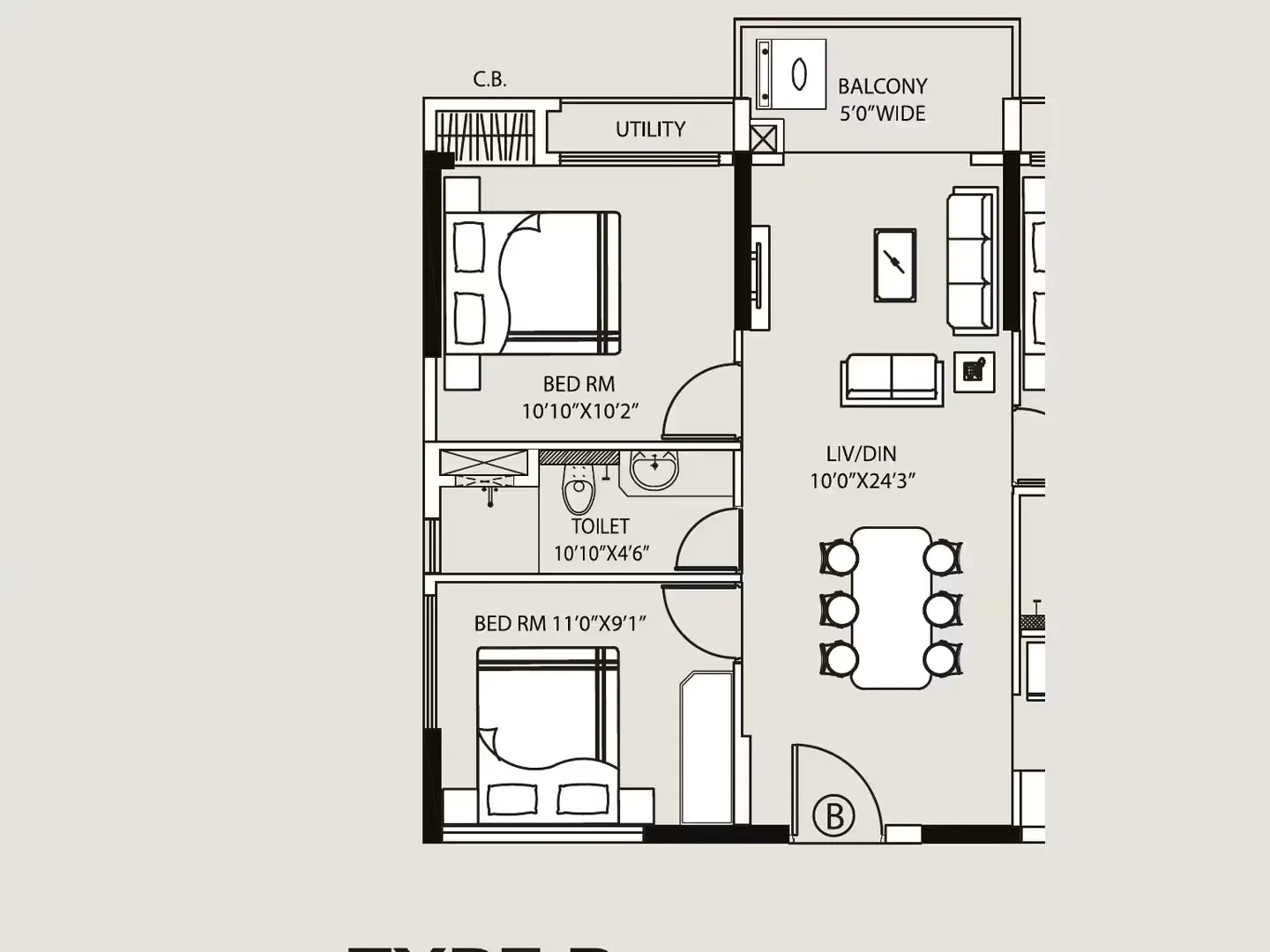 3 BHK + 2T floor plan