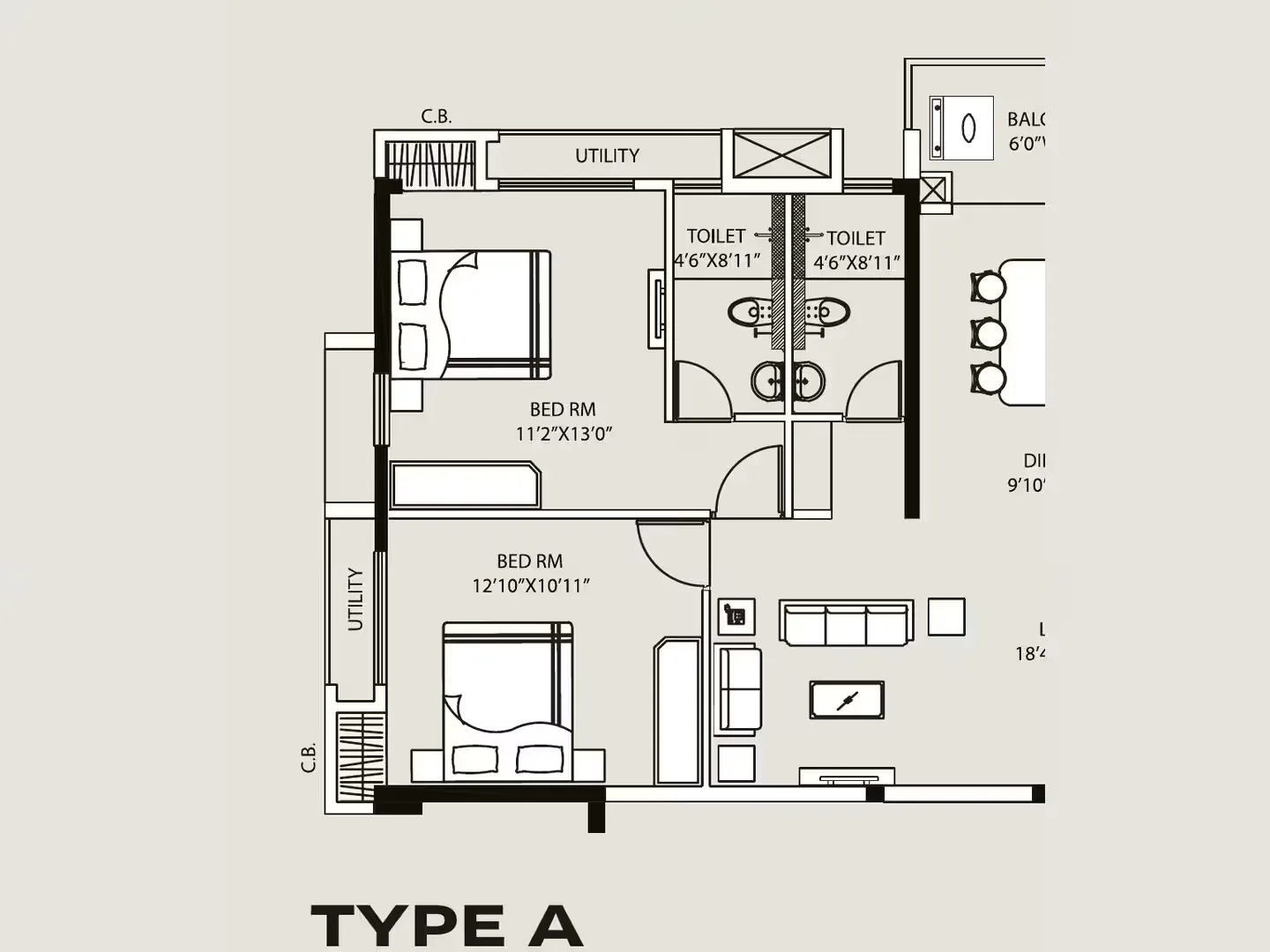 3 BHK + 3T floor plan