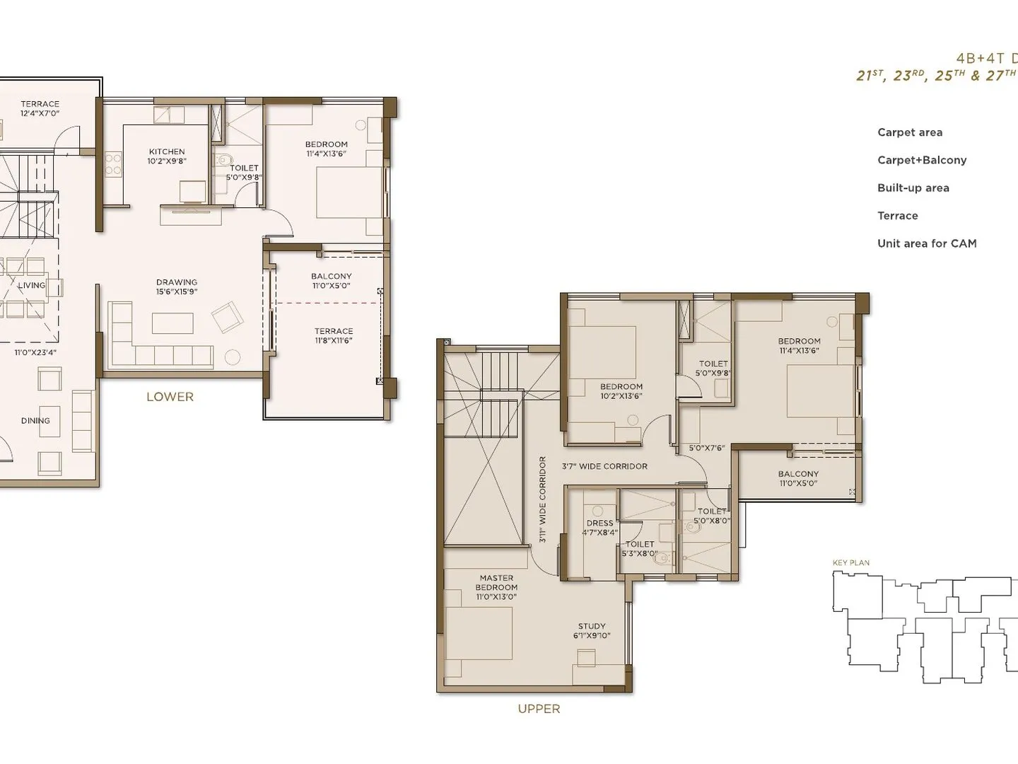 Unit plan of a 4 BHK duplex
