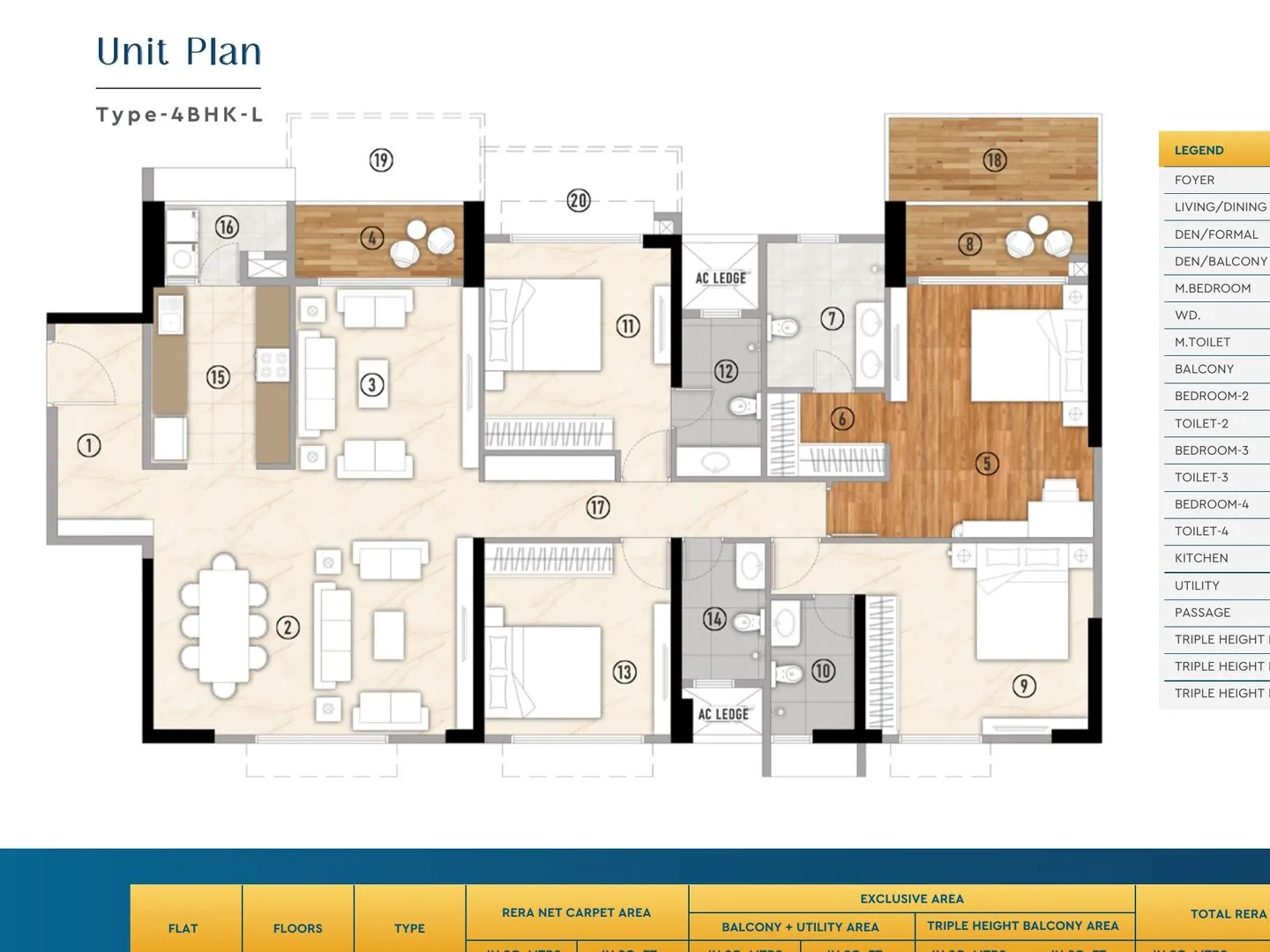 Unit plan of the 4 BHK Type L residence