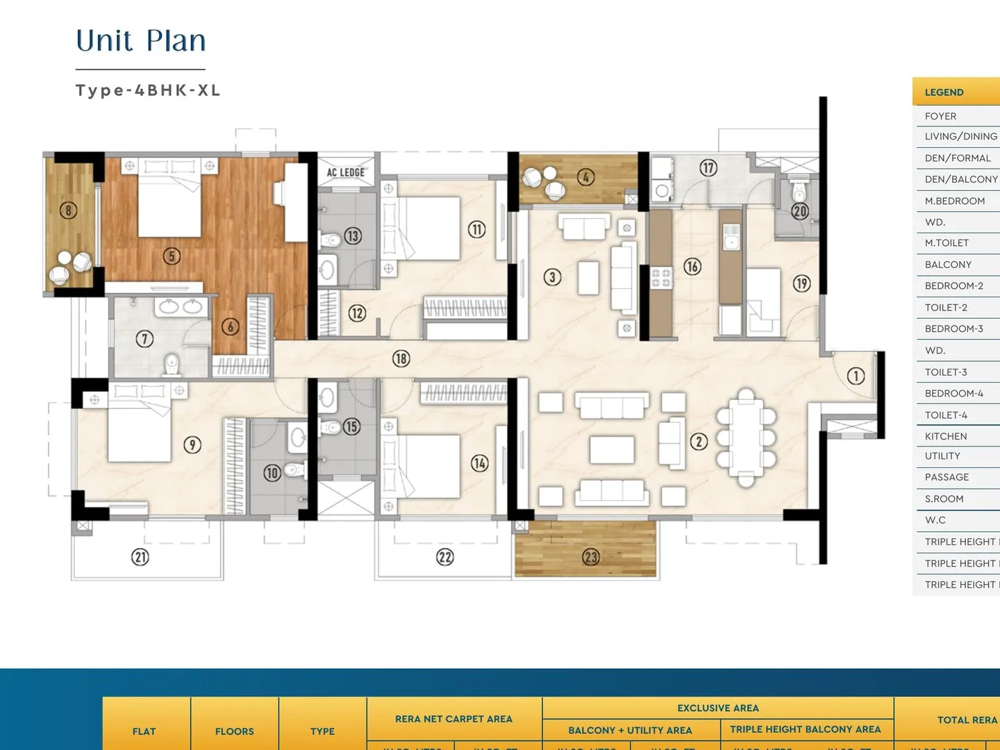 Unit plan of the 4 BHK Type XL residence