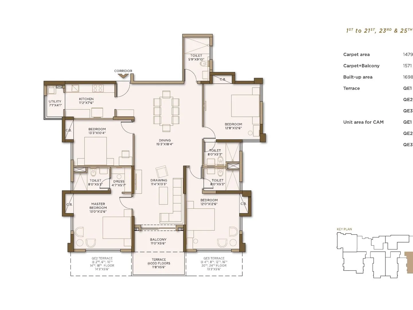 Unit plan of a 4 BHK residence