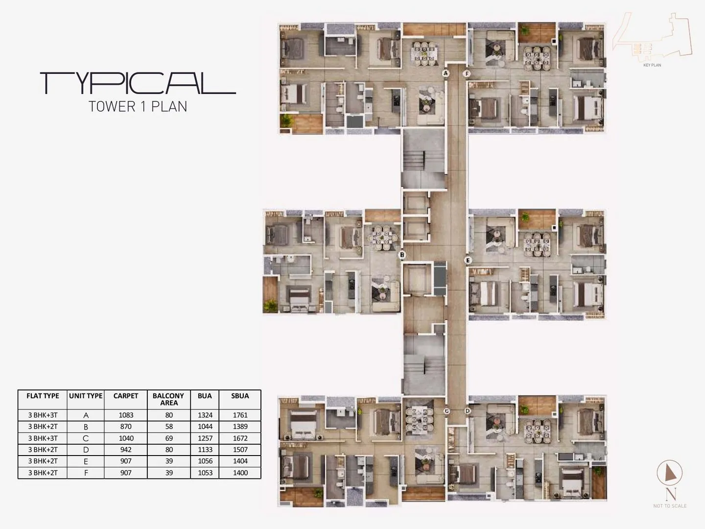 Typical floor plan of Tower 1