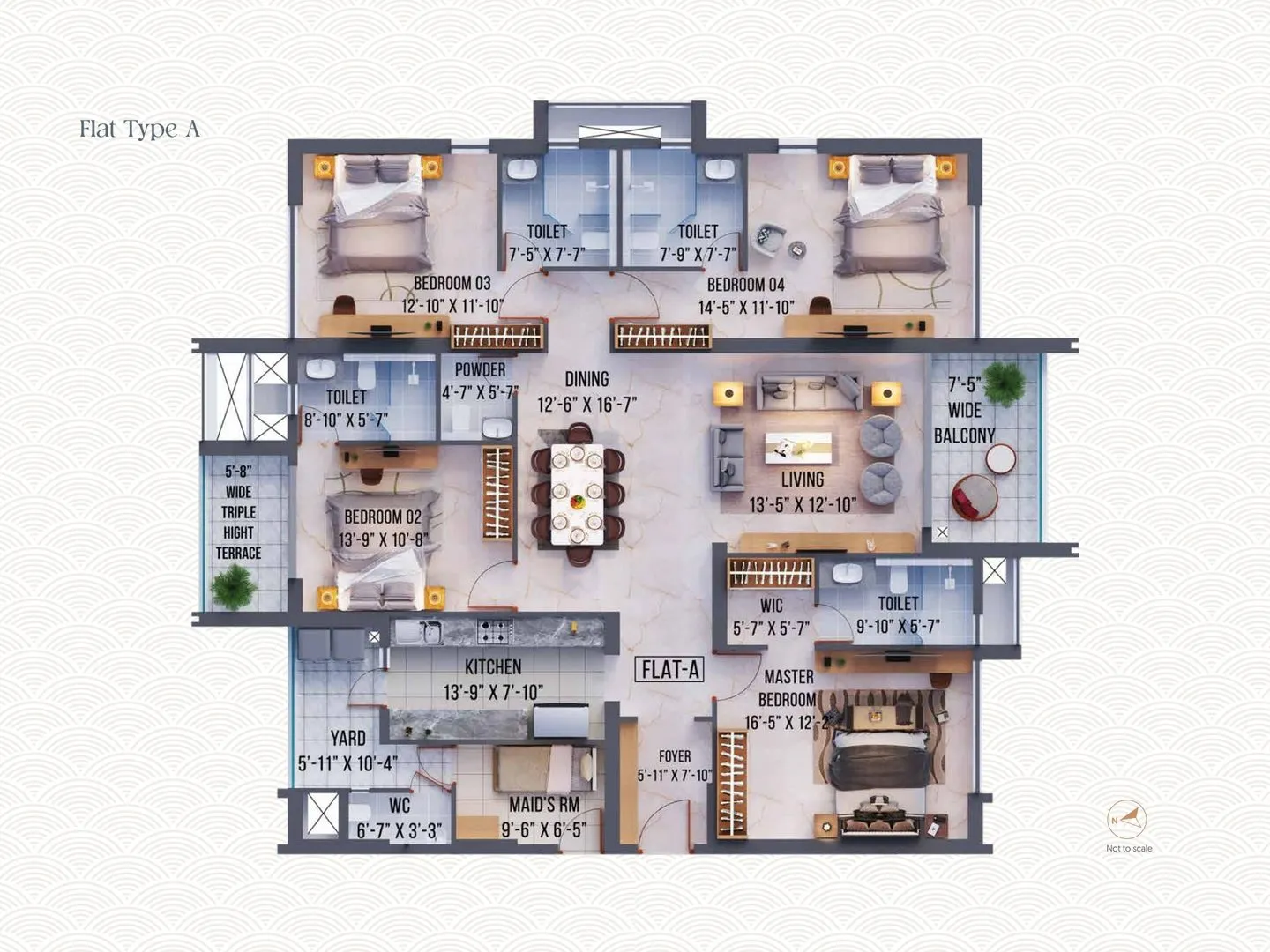Unit plan of Flat Type A, 4 BHK