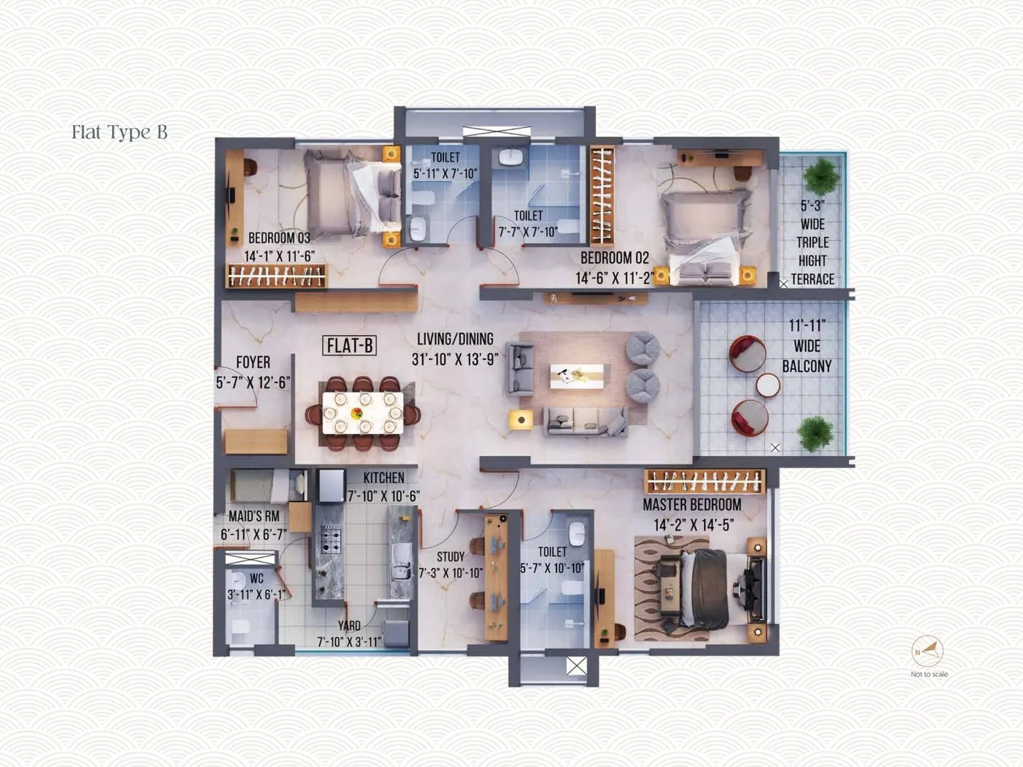 Unit plan of Flat Type B, 3.5 BHK