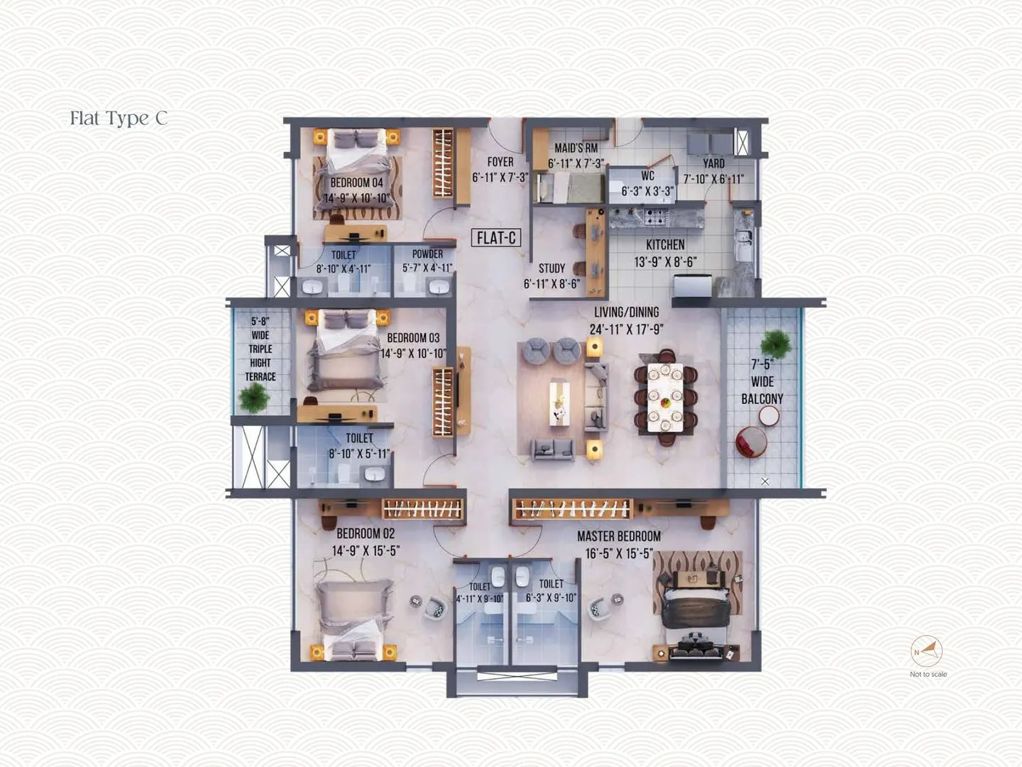 Unit plan of Flat Type C, 4.5 BHK