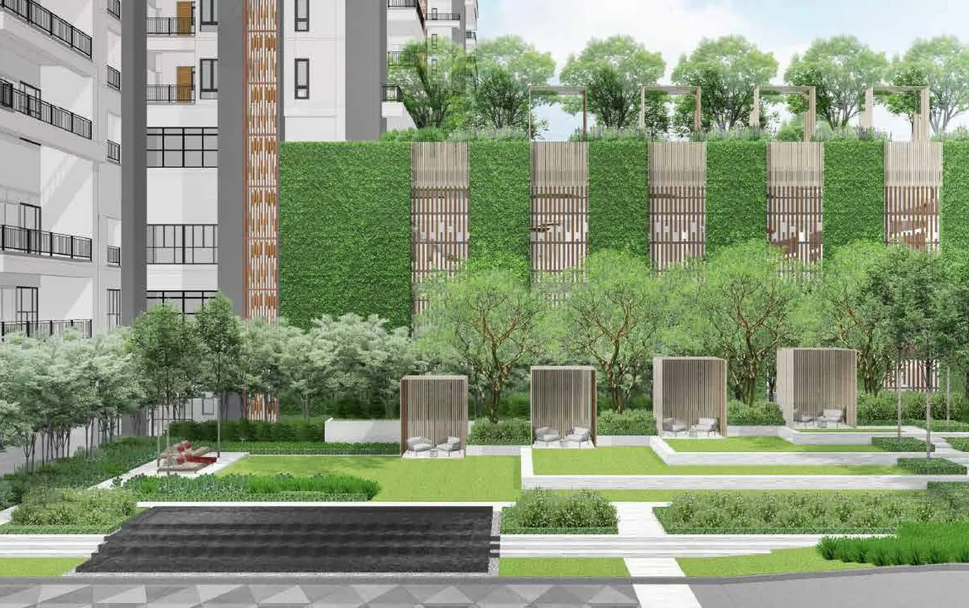 Podium façade with green wall