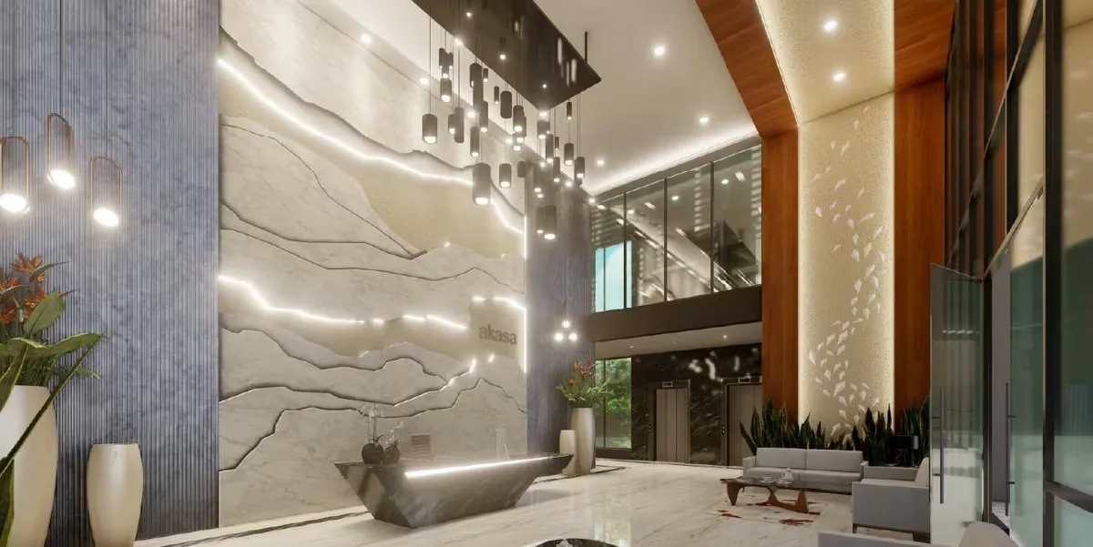 Double-height tower entrance lobby