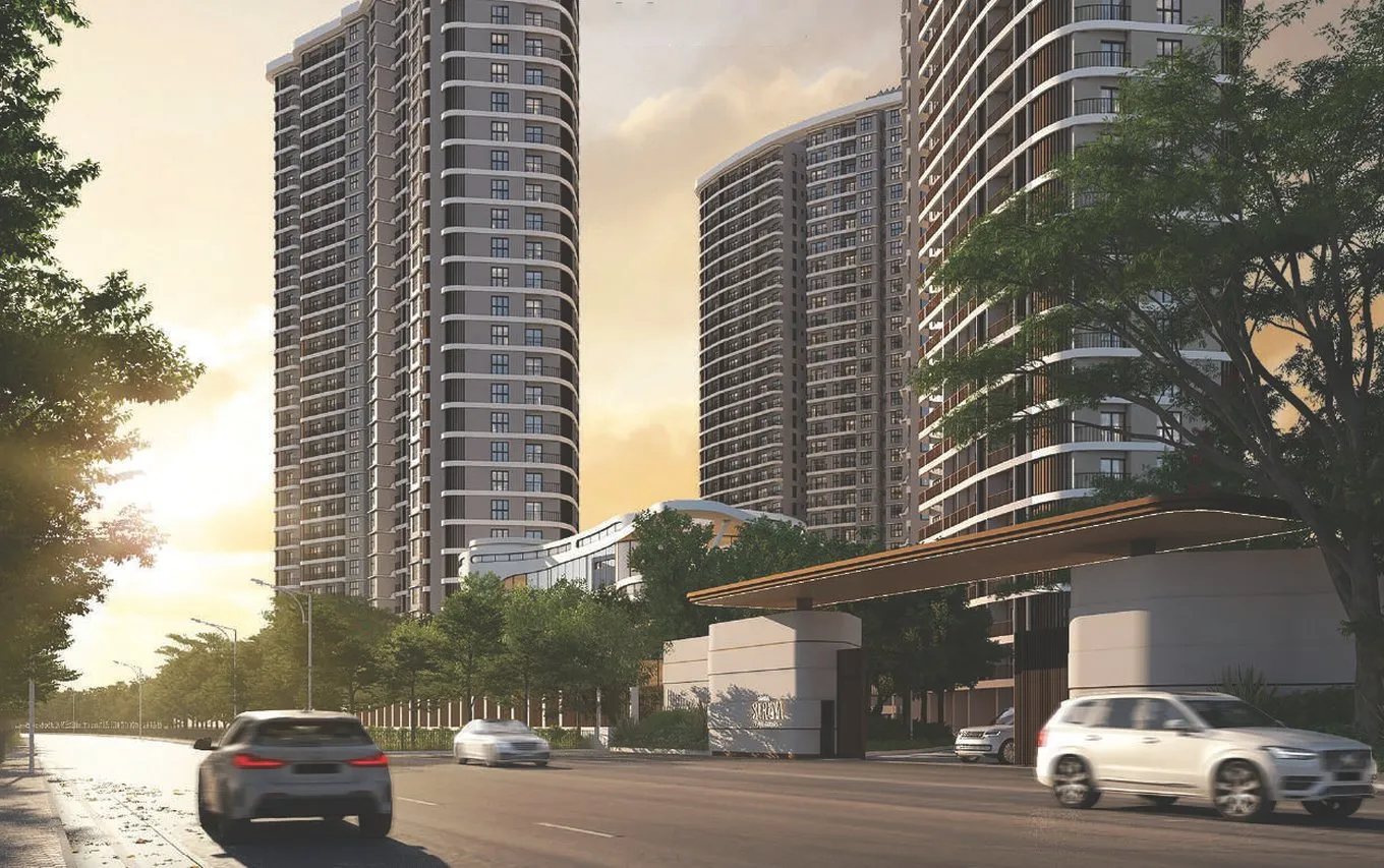 Siddha Serena tower and entrance along the main road