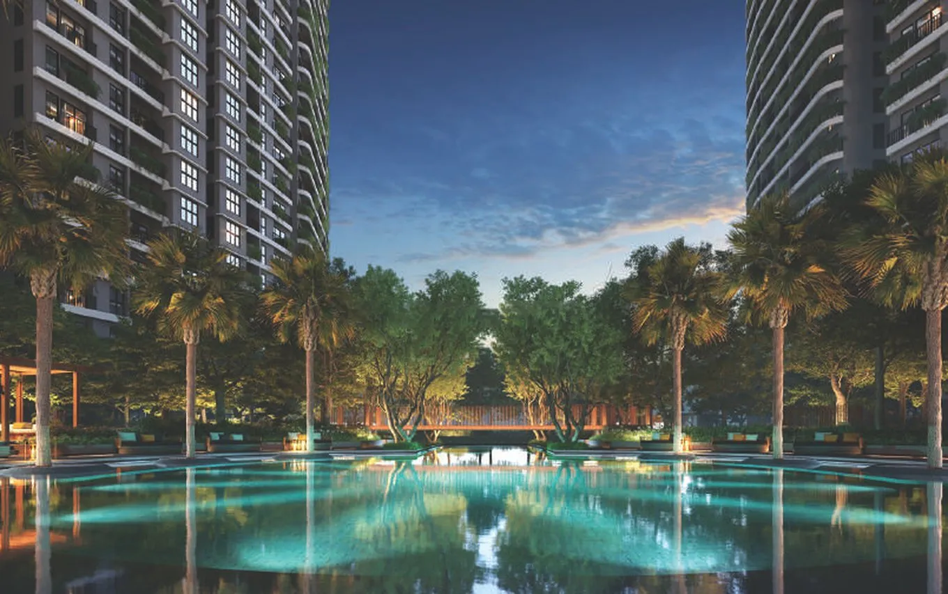 The iconic pool at night