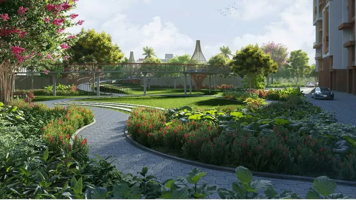 Garden walkway through the landscaped grounds