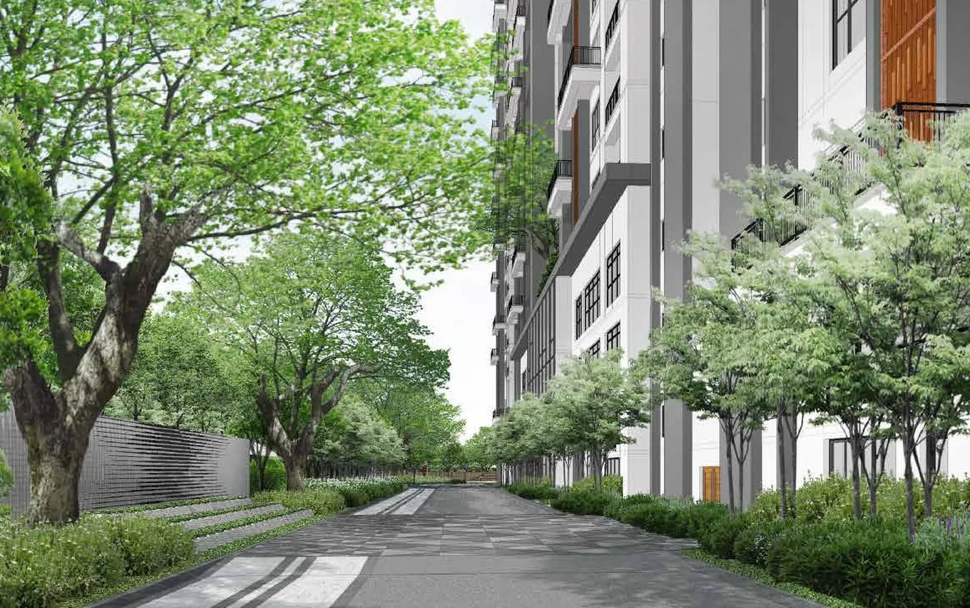 Tree-lined arrival drop-off
