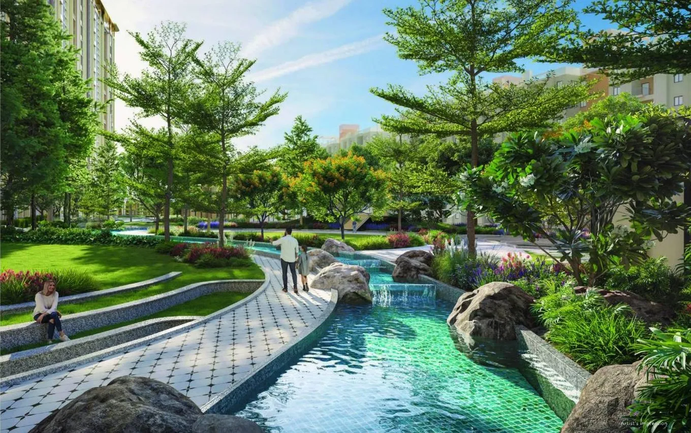 Boulder garden with cascading water