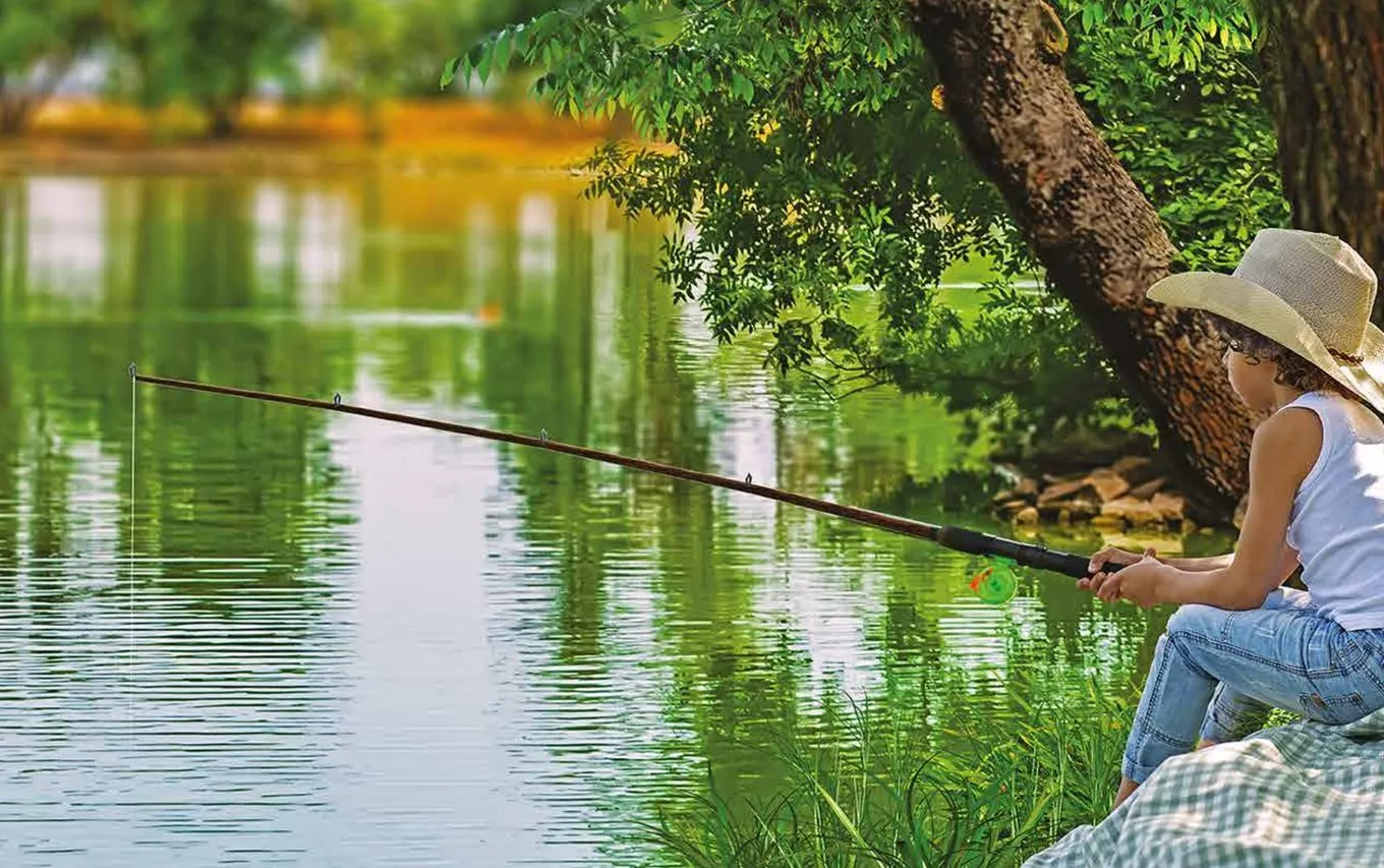 Natural waterbody with a fishing deck
