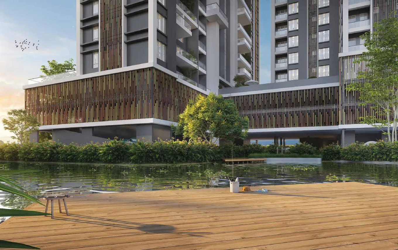 Fishing deck on the water body