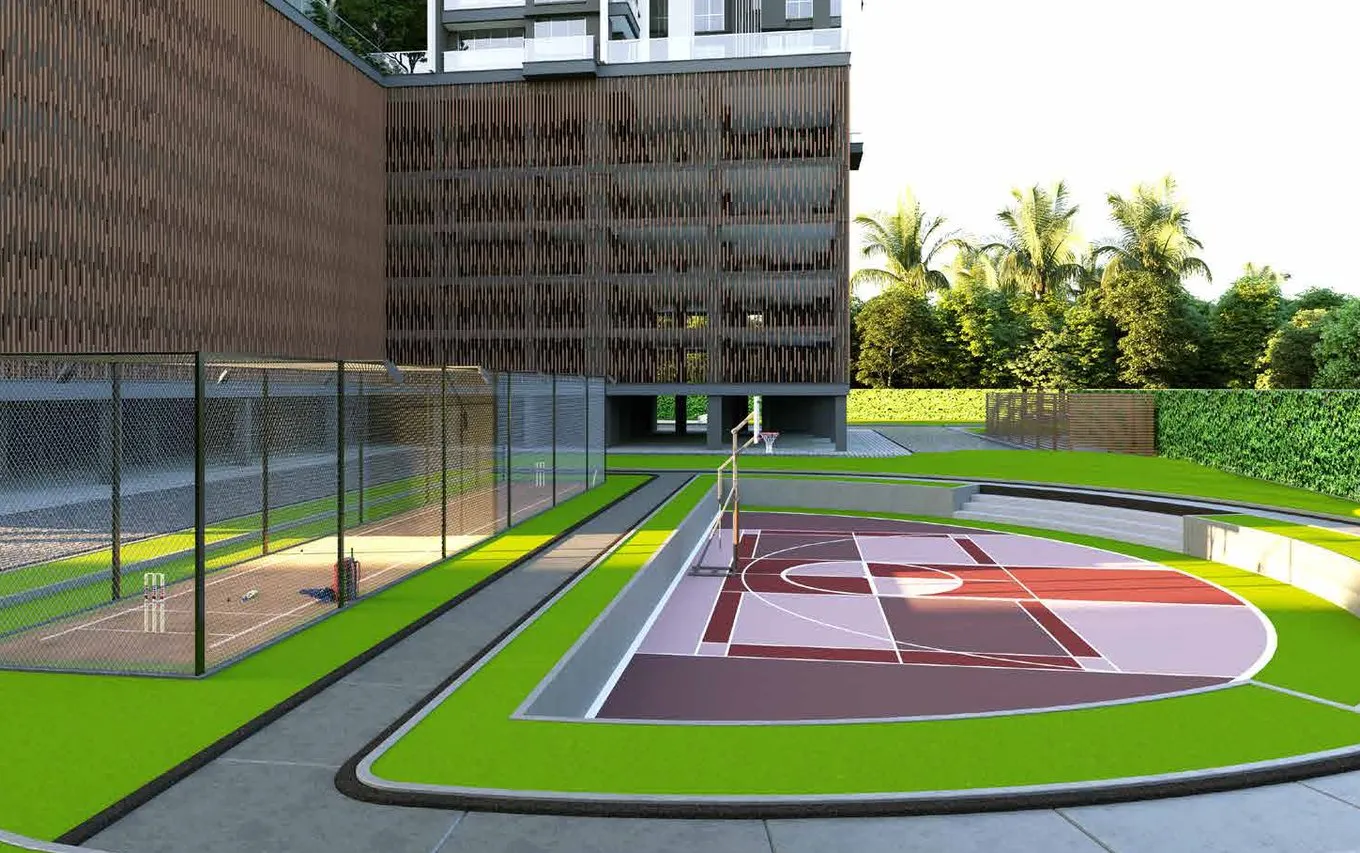 Basketball court and cricket net