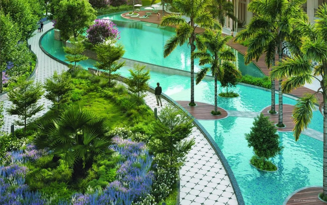 Palm grove pool on the podium