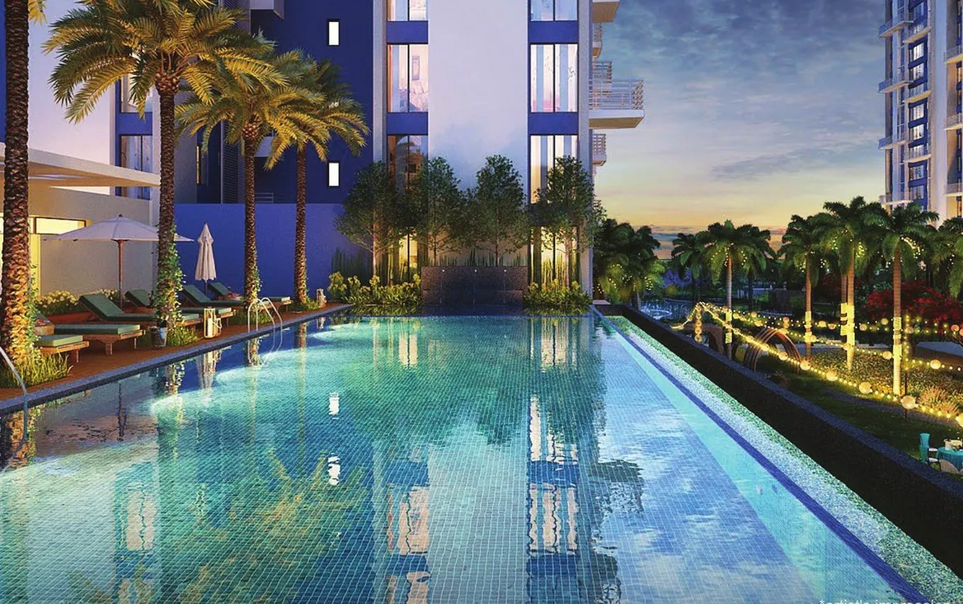 Swimming pool at dusk