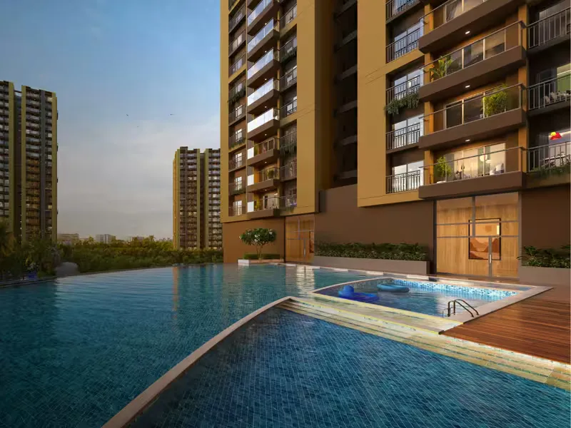 Infinity pool with jacuzzi and kids' pool at the podium level