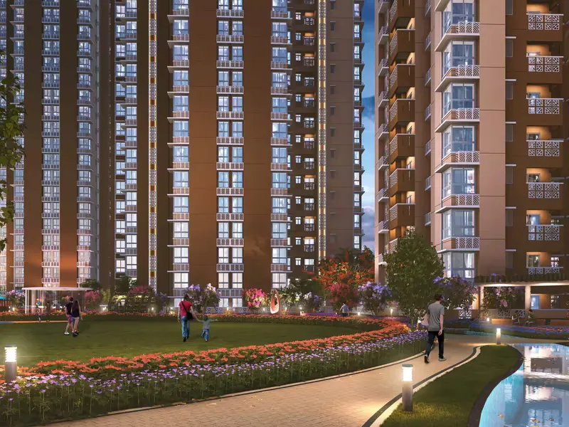 Landscaped podium garden between the towers