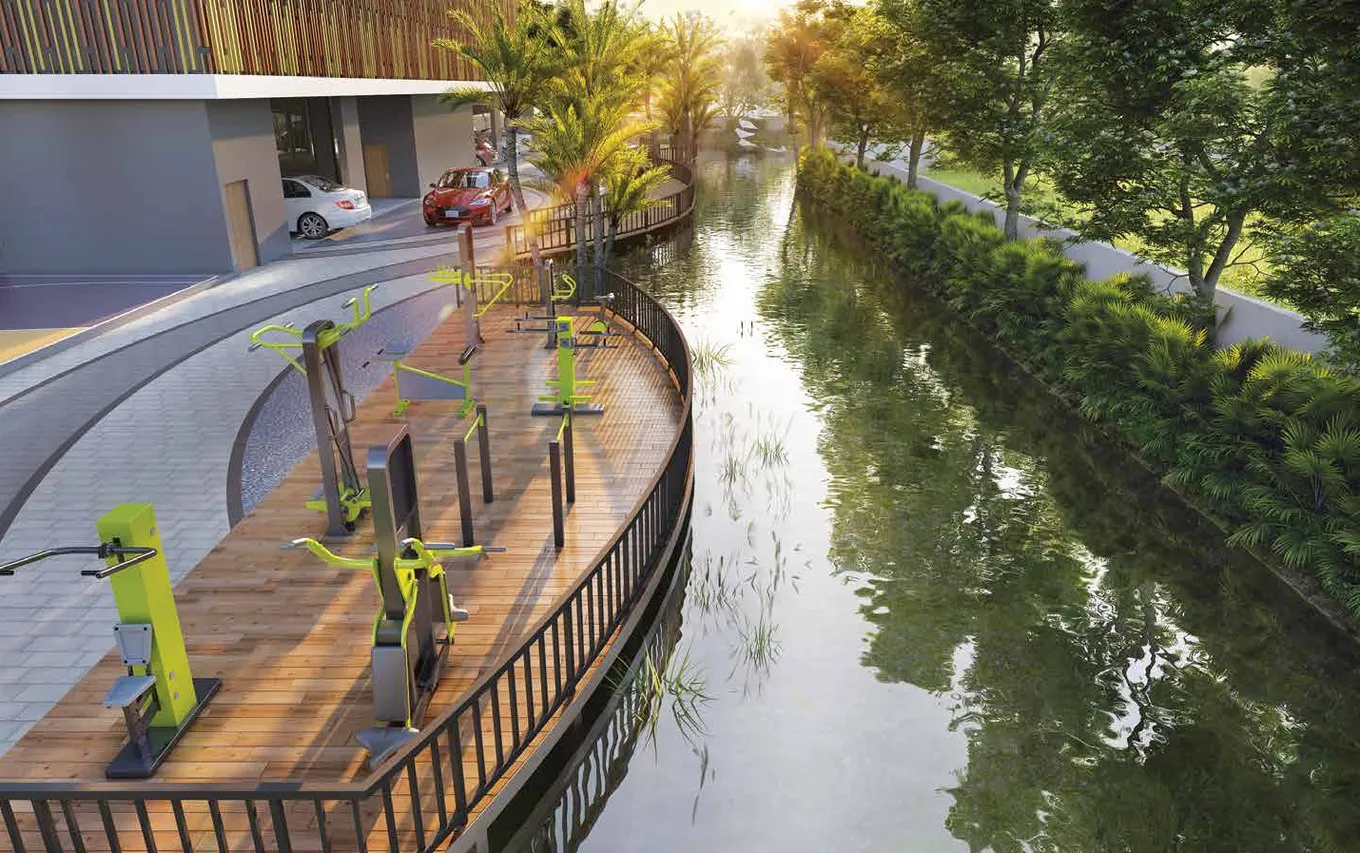 Outdoor fitness zone by the water