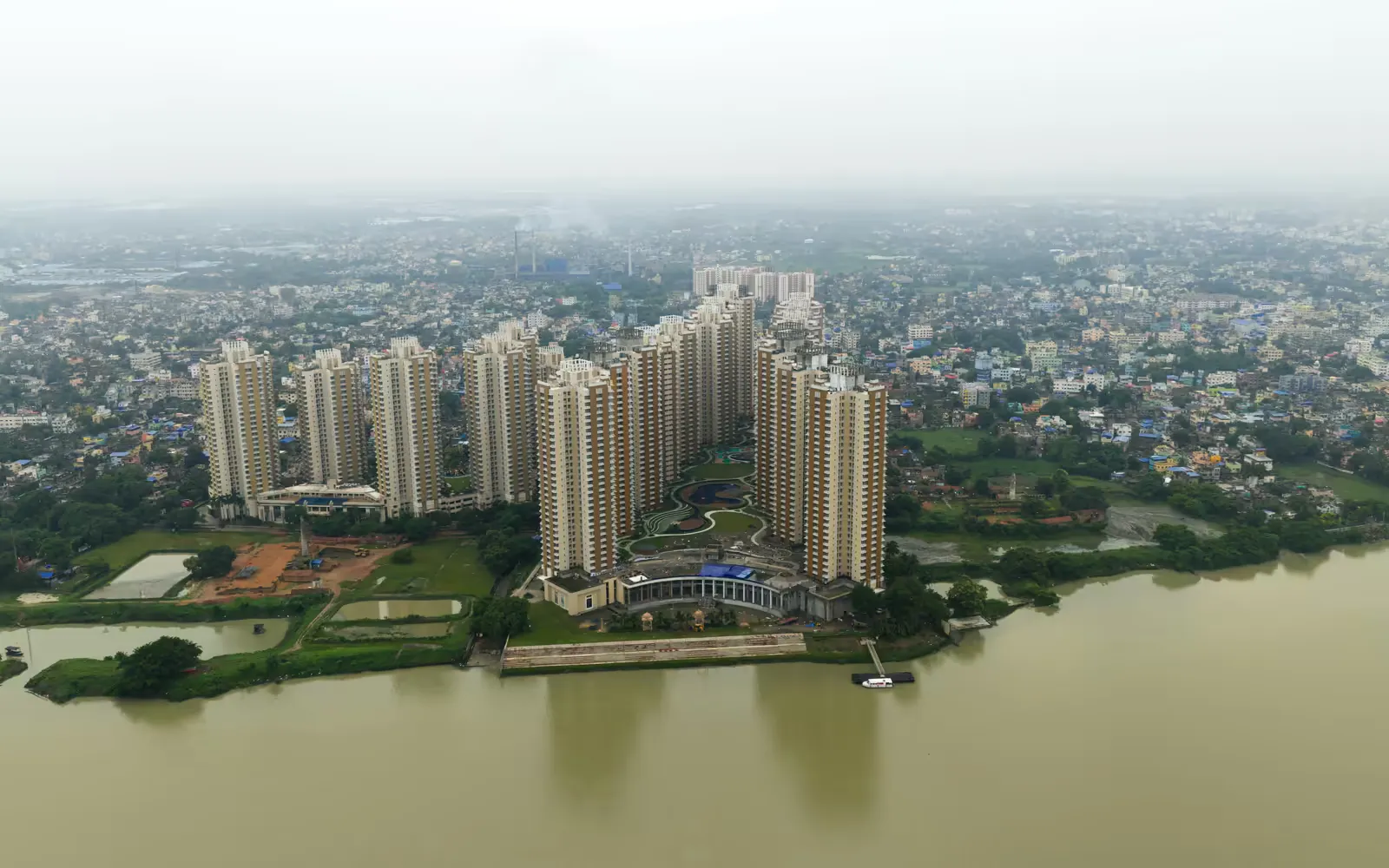 Aerial view of New Kolkata Sangam on the bank of the Ganges
